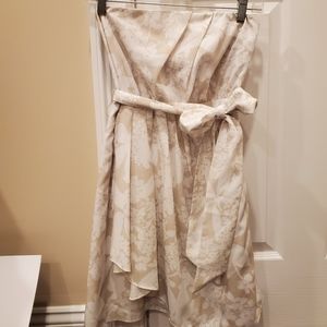 Strapless Beige & White Floral Dress
